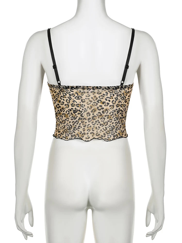 Holiday Leopard Printed Mesh Camis Top