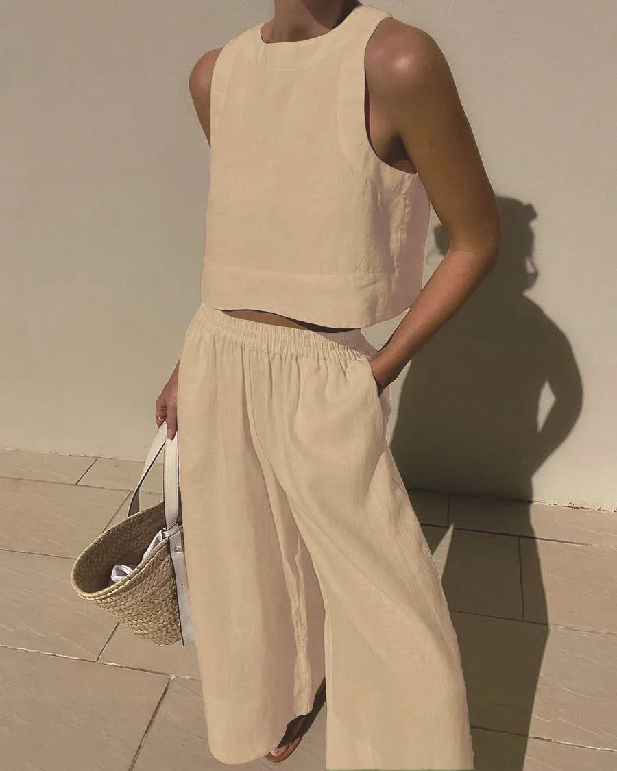 Linen Crop Top - Pant Set