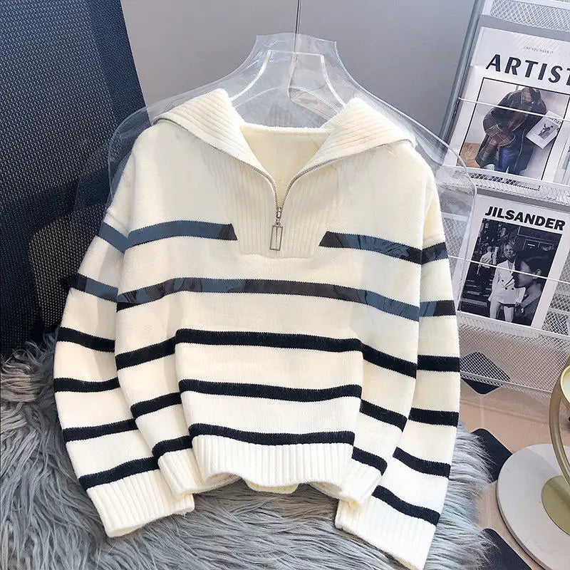 Pullover Zipper Stripe Sweater