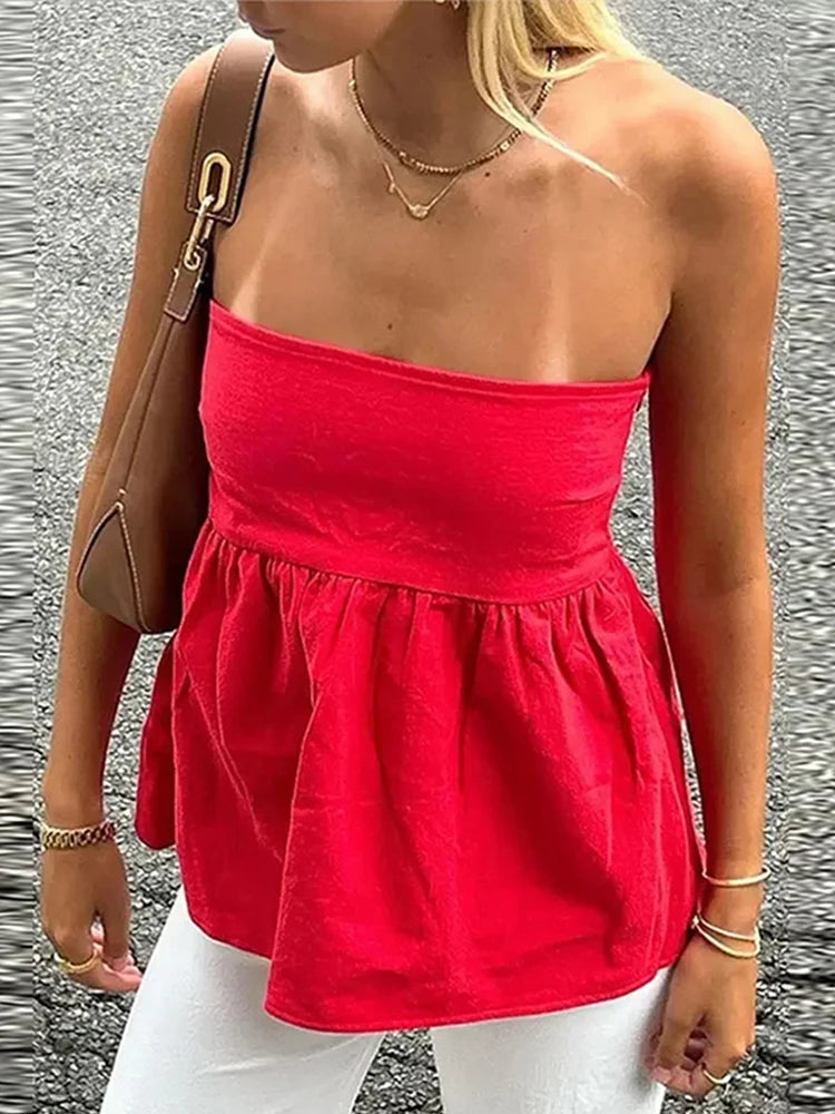 Strapless Flowy Solid Color Tube Tops