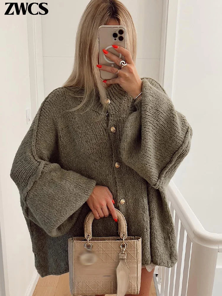 Lantern Sleeve Knitted Cardigan