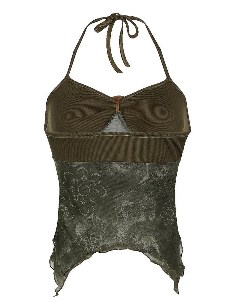 Forest Green Camisole Backless Halter Top