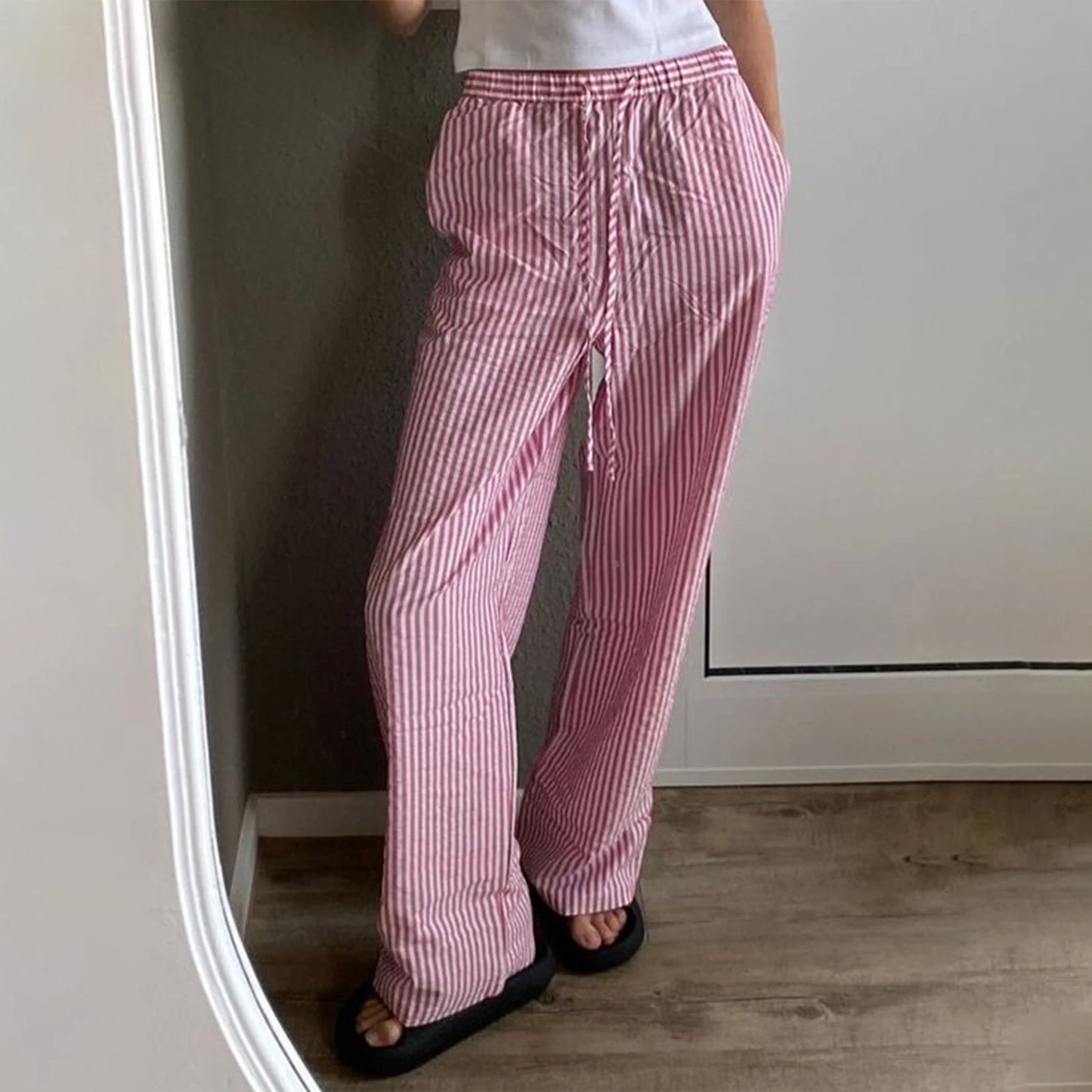 Striped Striped Print Drawstring Trousers
