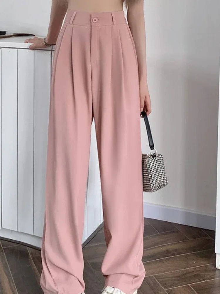 Elastic High Waist Straight Suit Pants