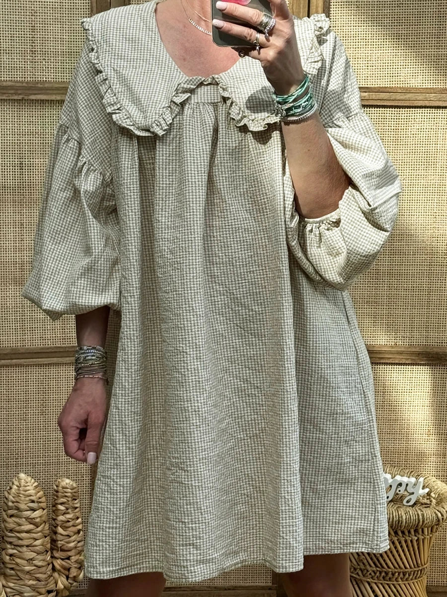 Ruffle Collar Dress With Plaid Print