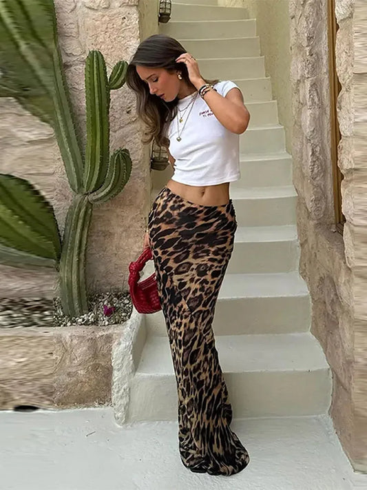 Vintage Leopard Print Slim Skirt