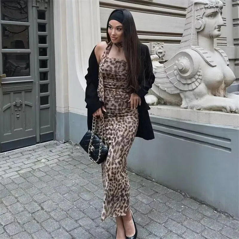 Leopard Print Crop Top and Skirt Set