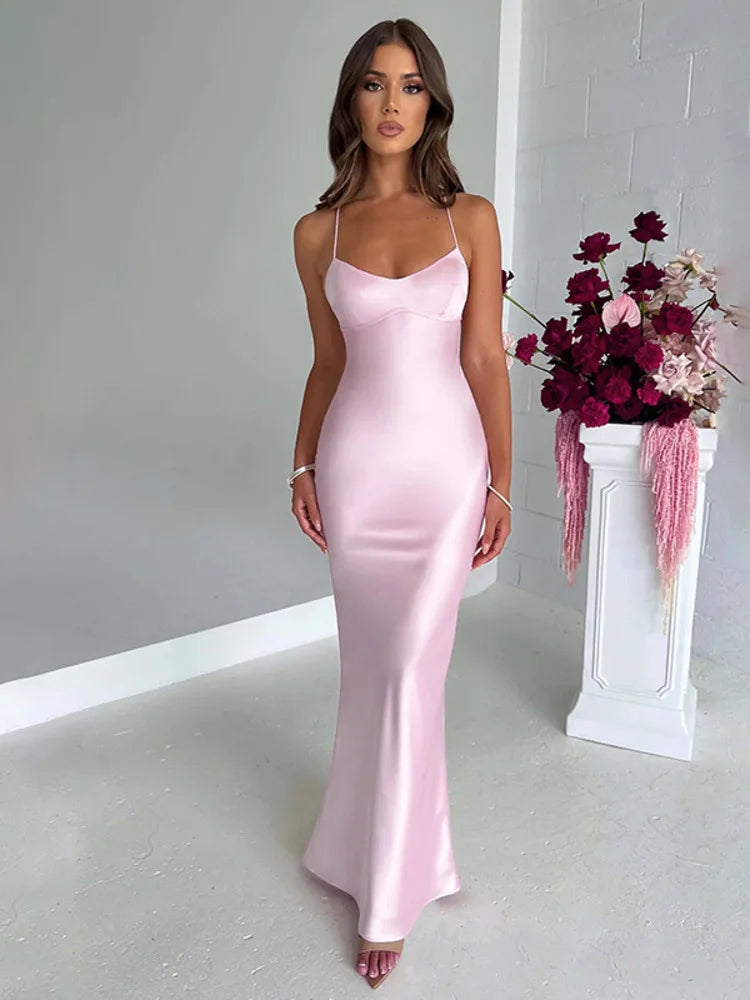 Bodycon Satin Dress With Open Back