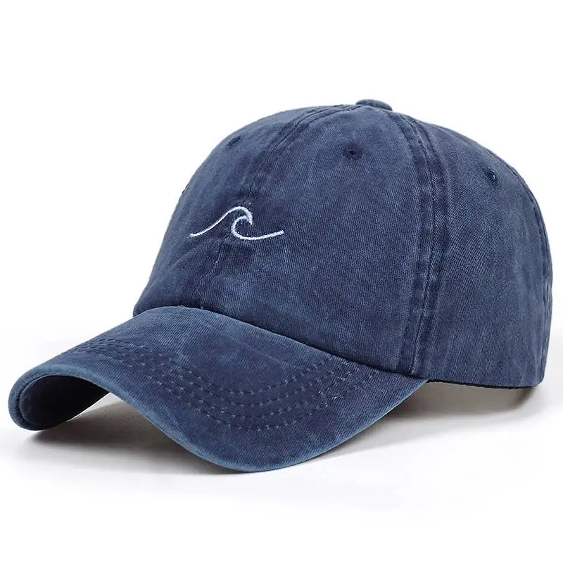 Wave Embroidery Washed Baseball Cap