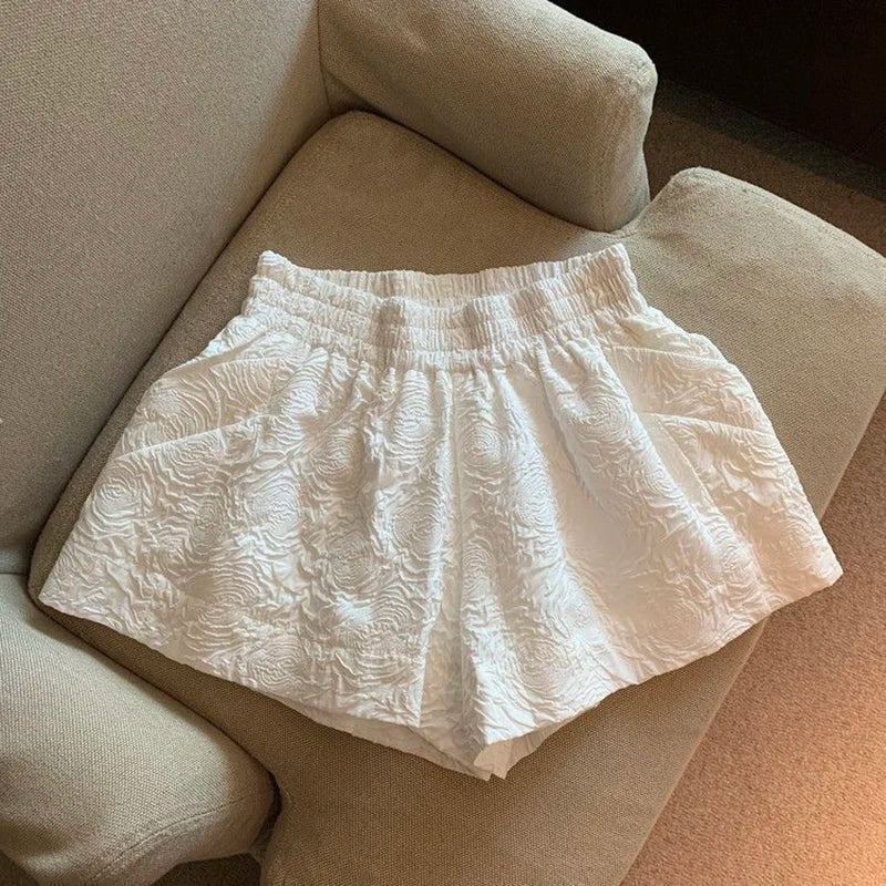 Elastic High Waist Jacquard Shorts