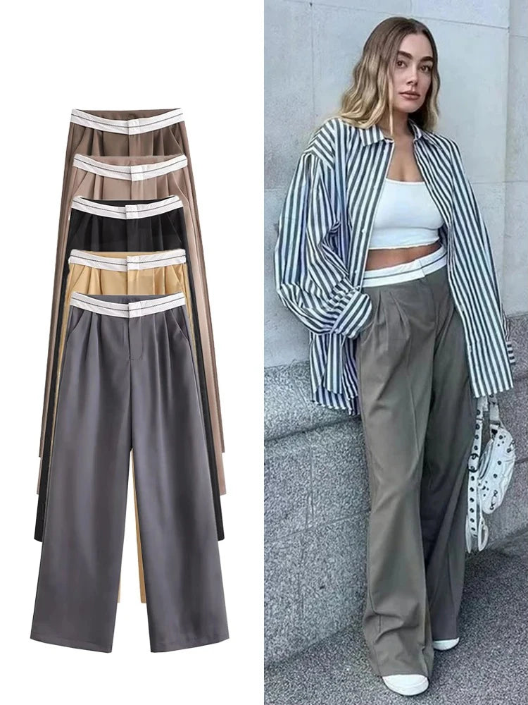 Pleated High Waist Wide Leg Trousers