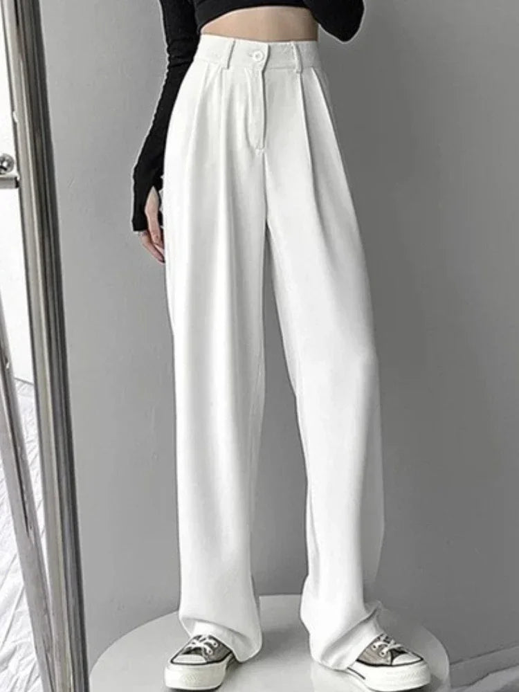 Elastic High Waist Straight Suit Pants