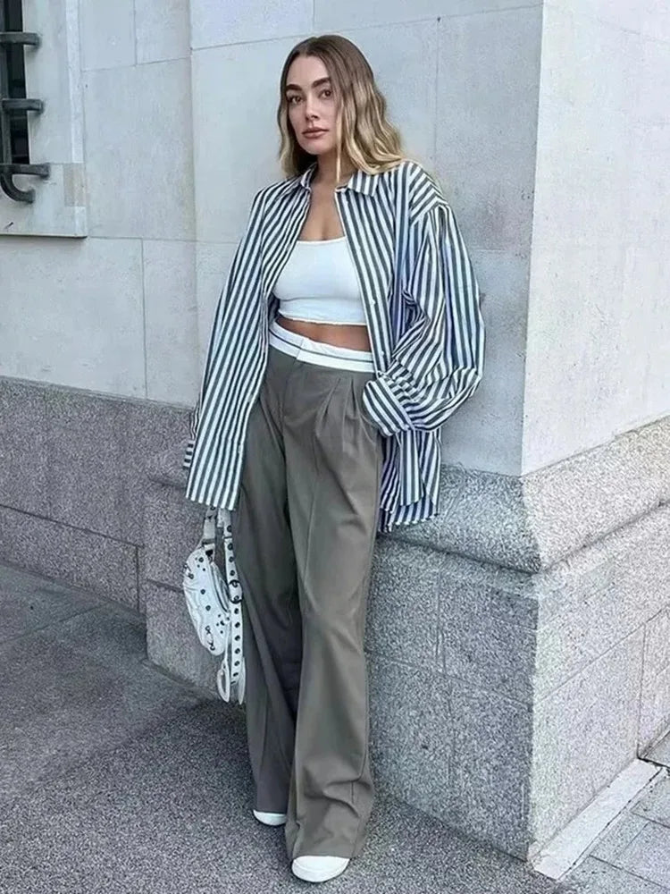 Pleated High Waist Wide Leg Trousers