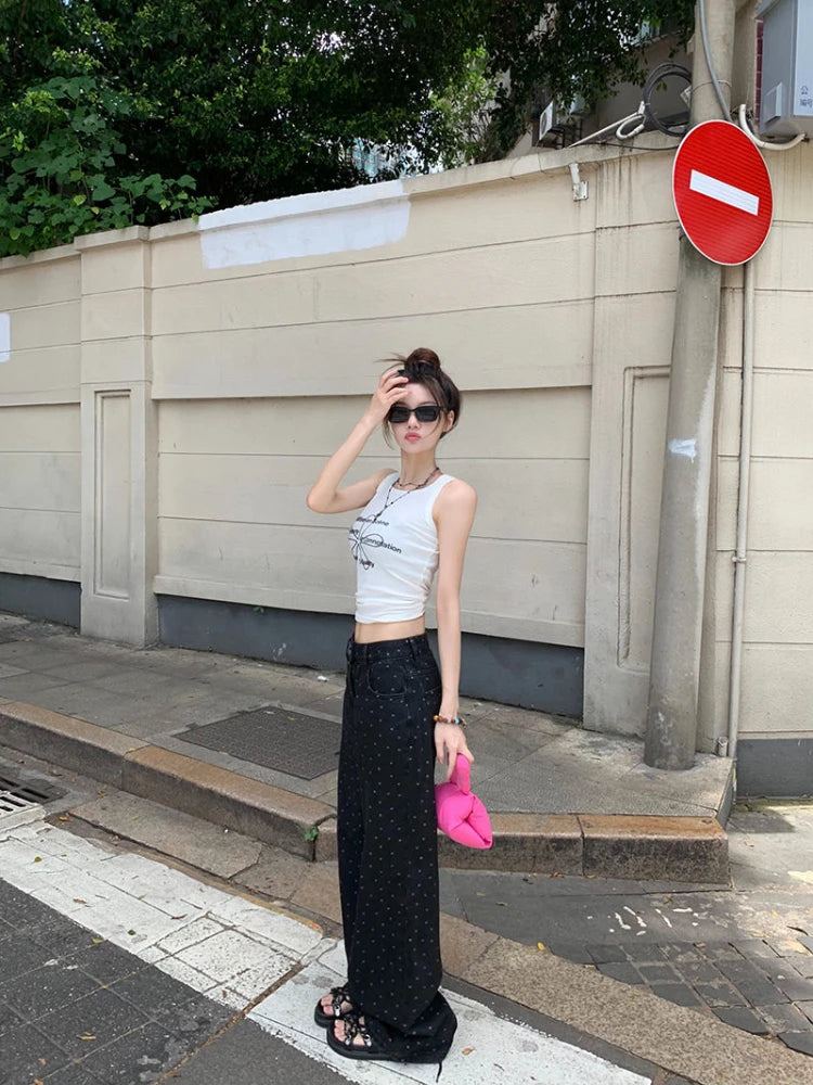 Black Polka Dot Straight Leg Jeans