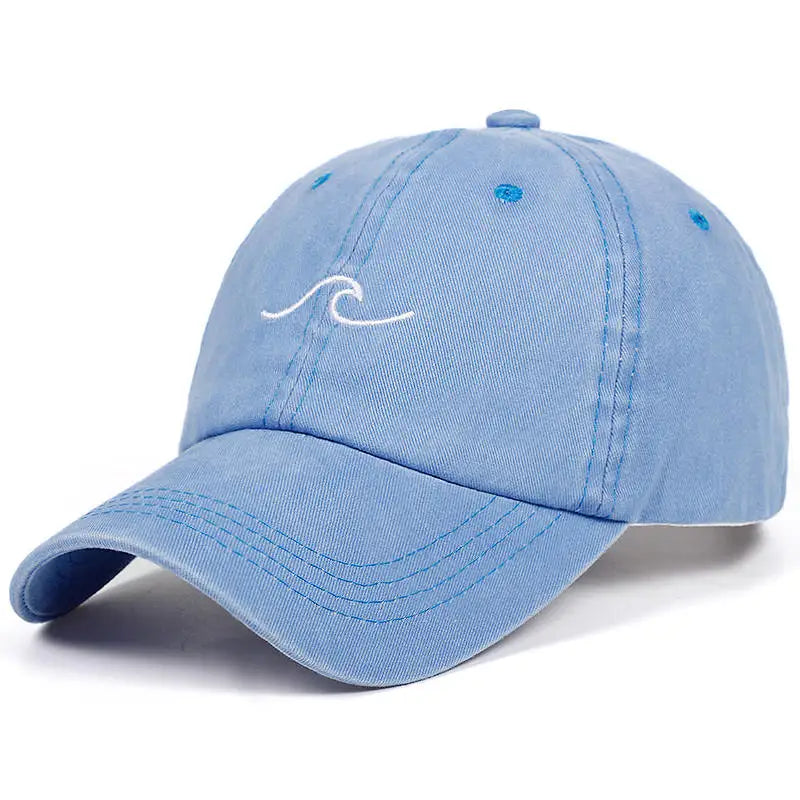 Wave Embroidery Washed Baseball Cap