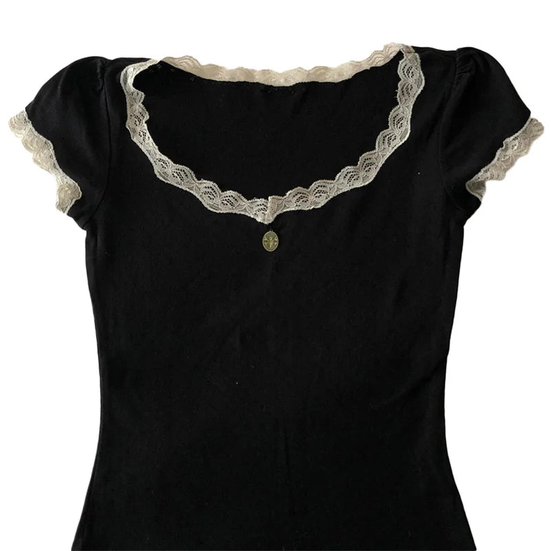 White Lace Rim Black Shirt