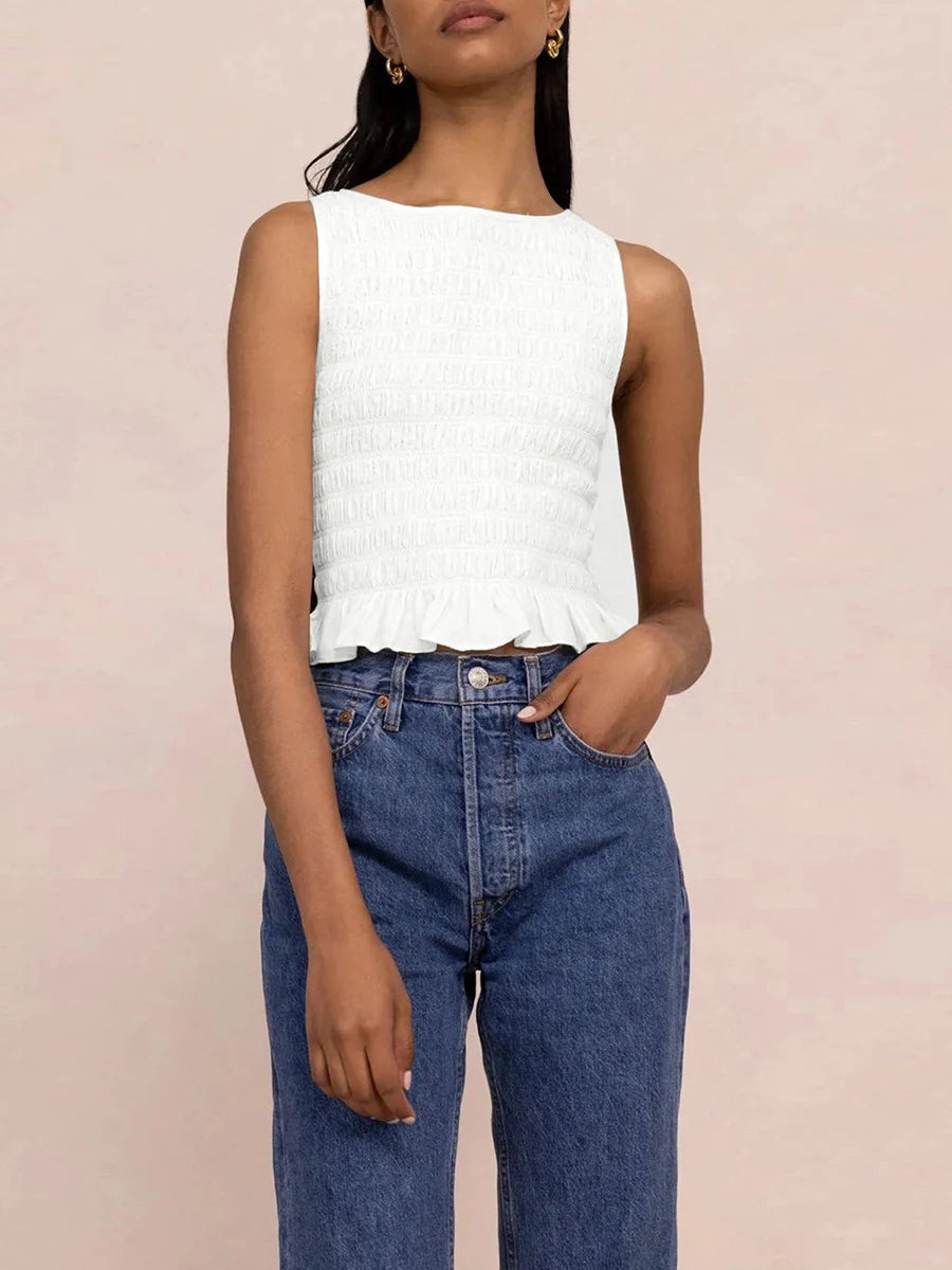Summer Frill Smocked Vest Top