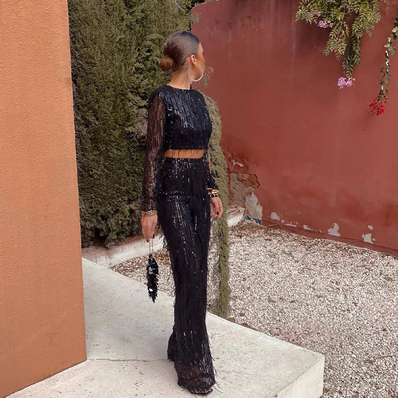 Tassel Sequin Silver Bright Silk Set