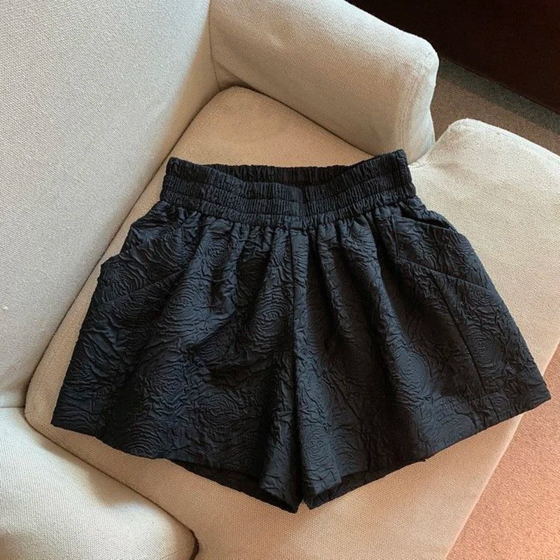 Elastic High Waist Jacquard Shorts