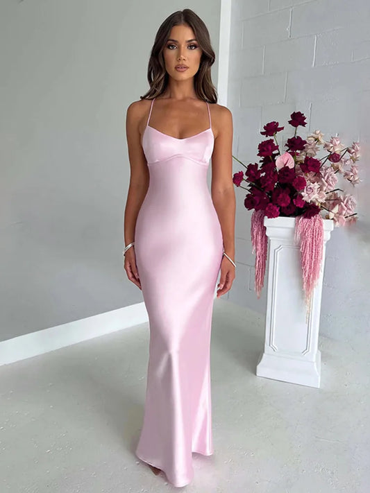 Bodycon Satin Dress With Open Back