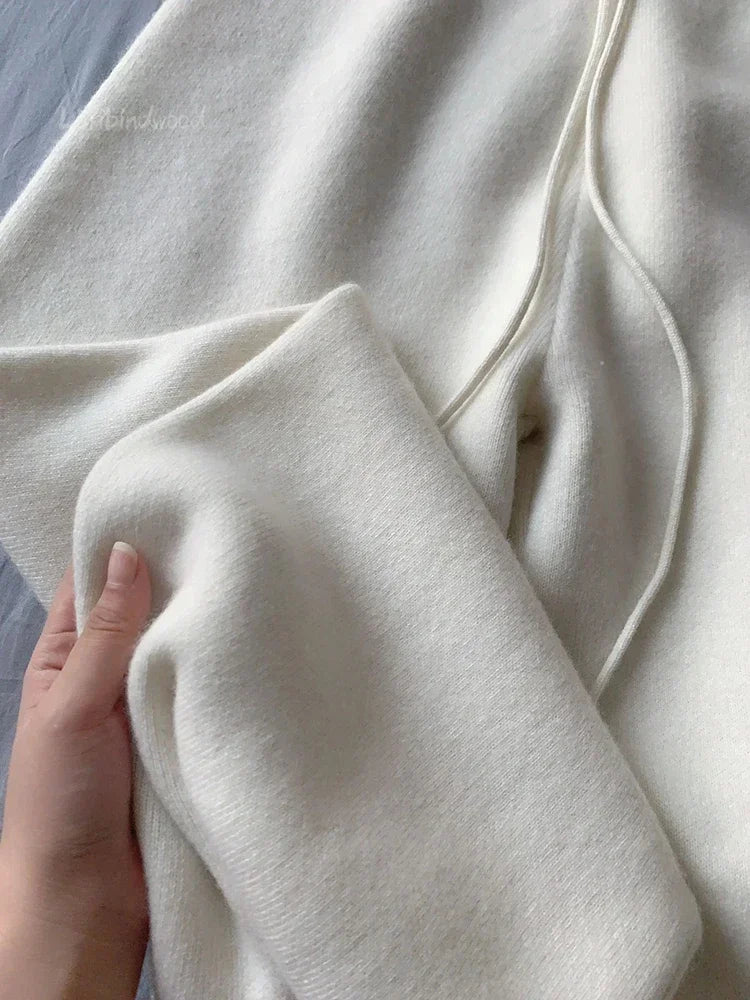 High-waisted Loose Wool Knitted Trousers