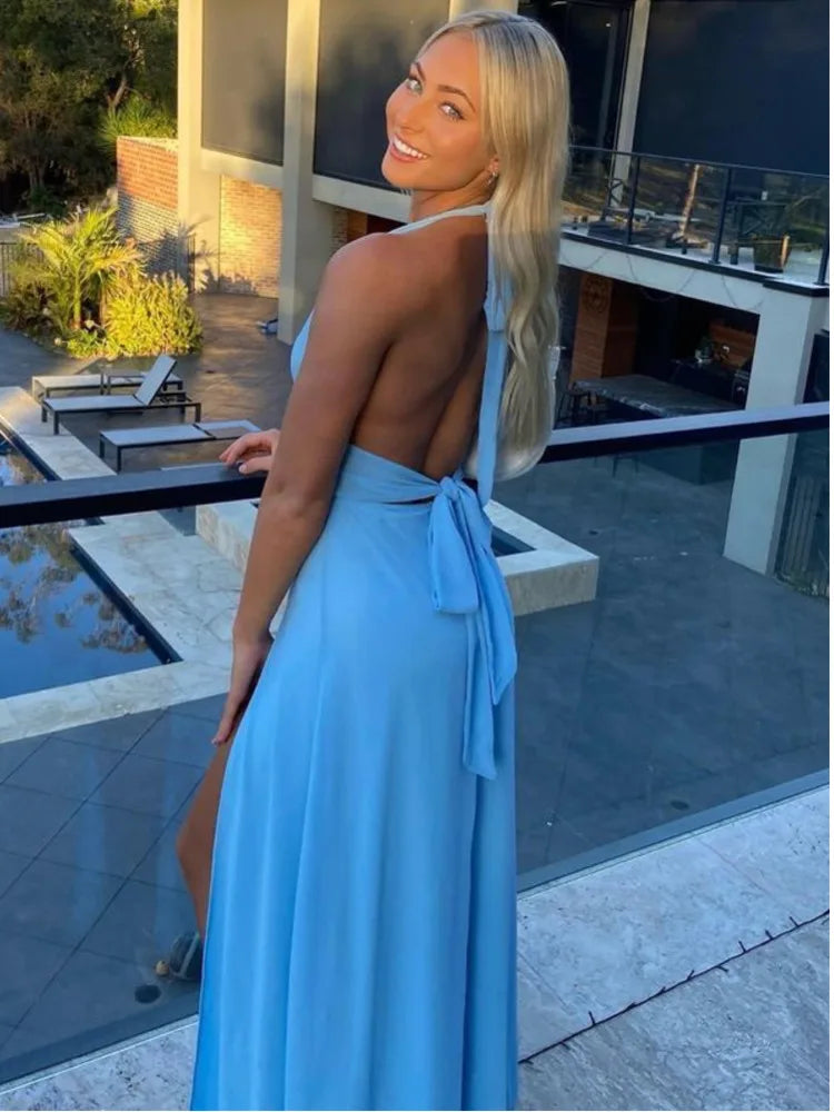 Sleeveless Open Back High Split Dress