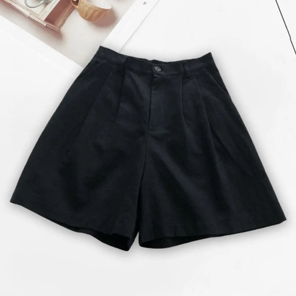 Solid Color High Waist Loose Shorts