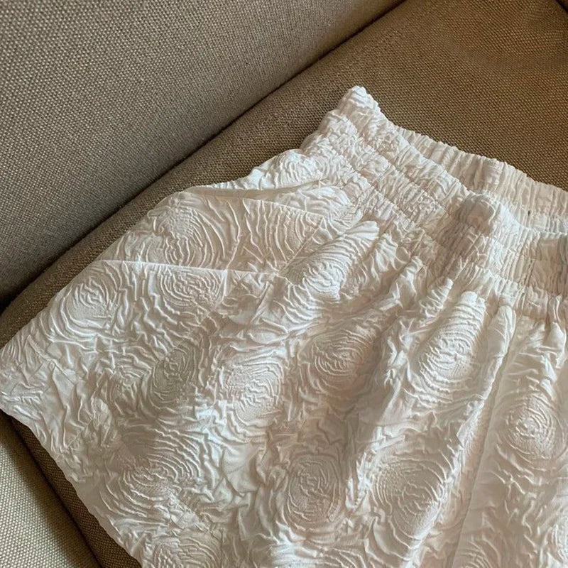 Elastic High Waist Jacquard Shorts