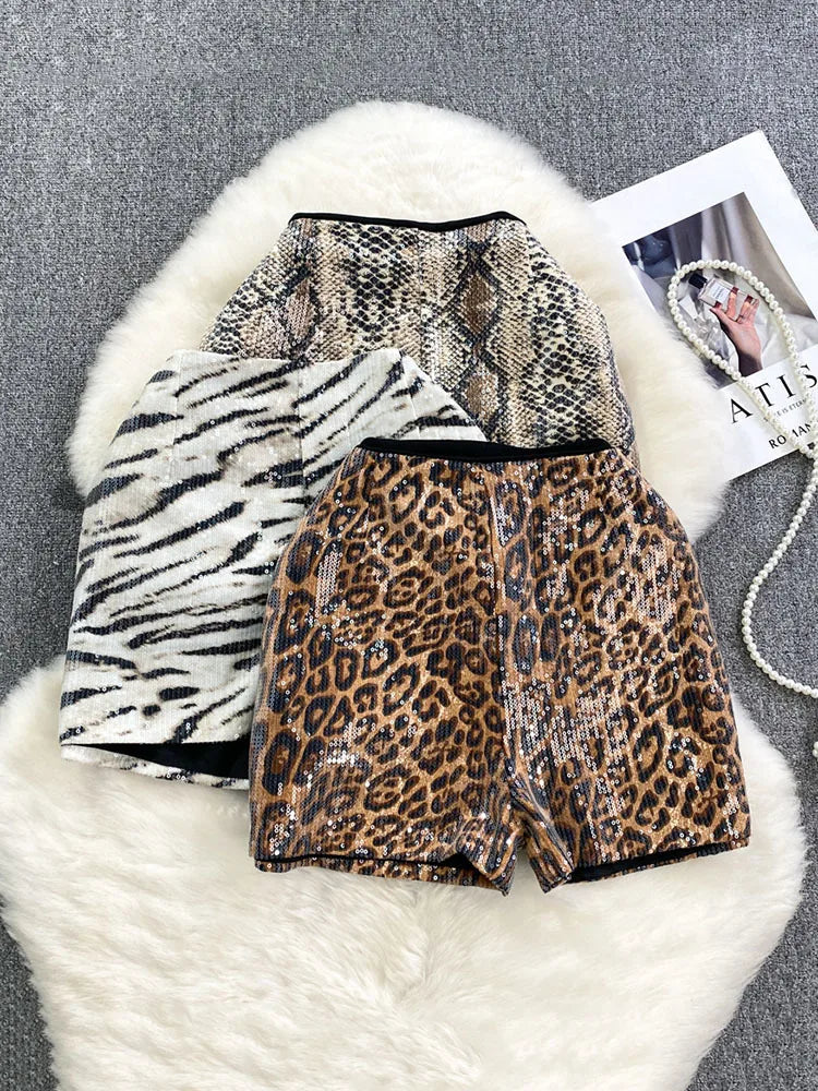 Sparkly Leopard Print Shorts