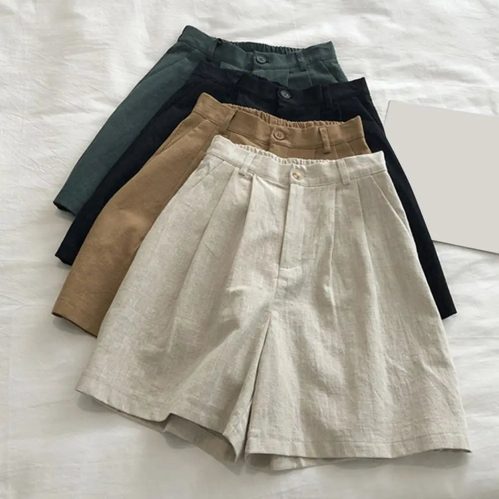 Solid Color High Waist Loose Shorts