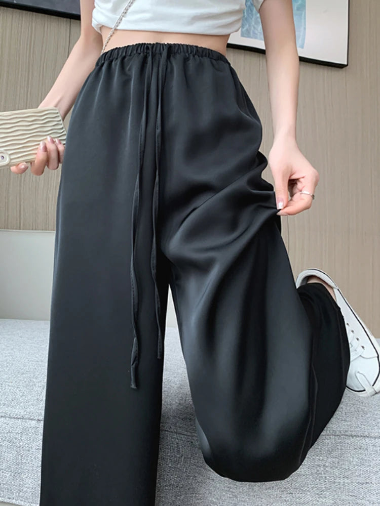 Wide Leg Silk Straight Trousers
