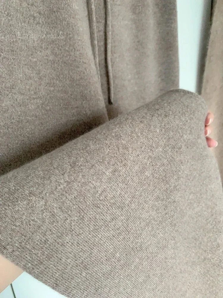 High-waisted Loose Wool Knitted Trousers