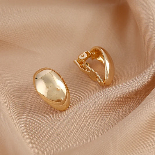 Oval Glossy Metal Minimalist Clip on Earrings