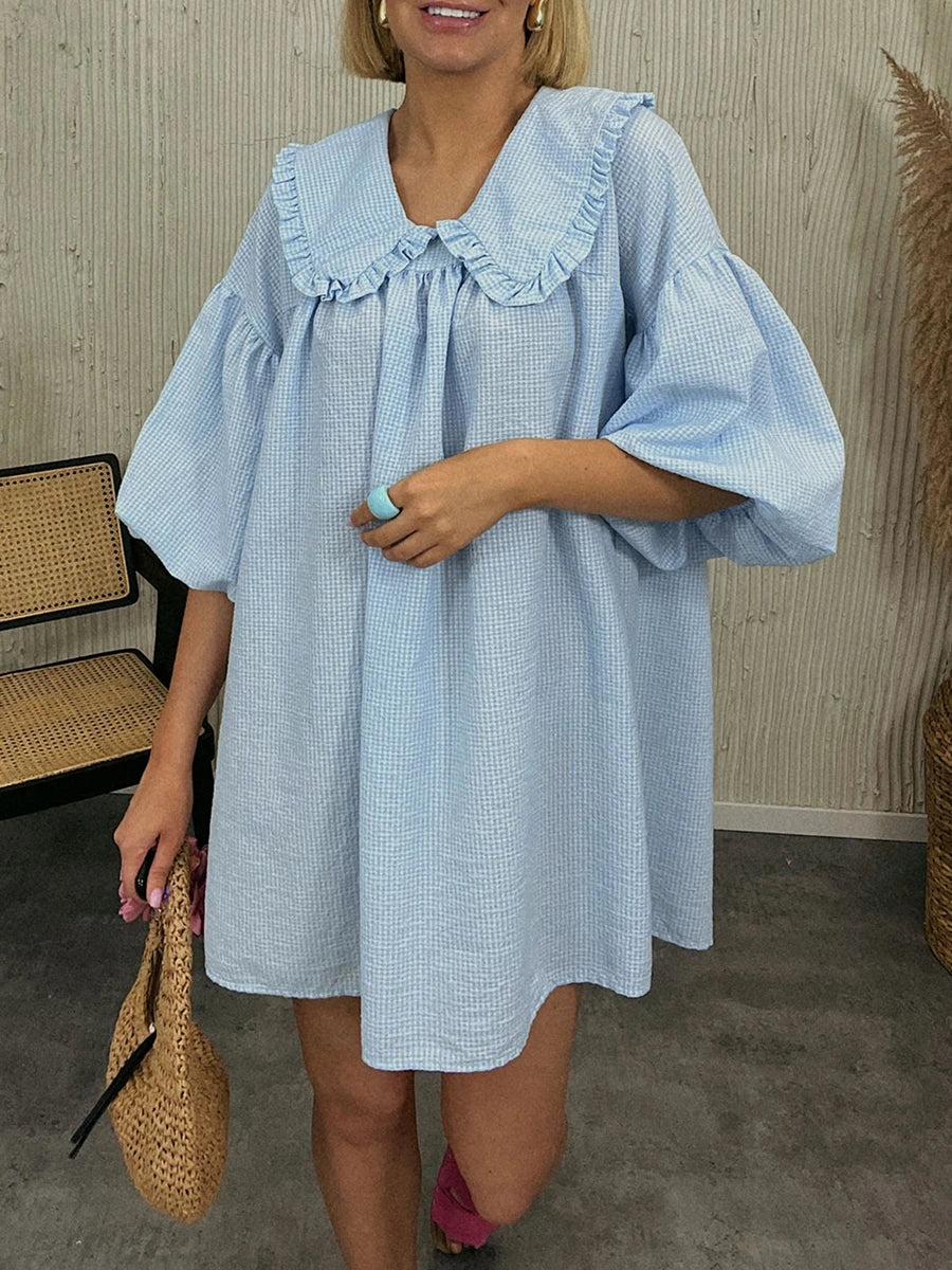 Ruffle Collar Dress With Plaid Print