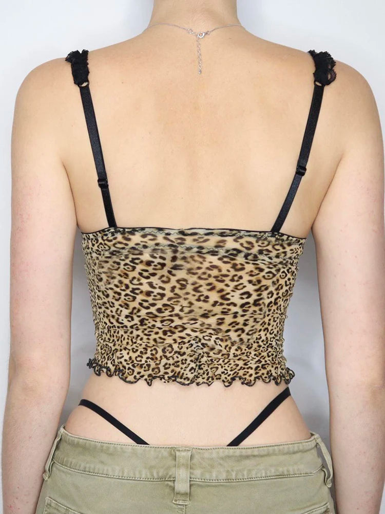 Holiday Leopard Printed Mesh Camis Top