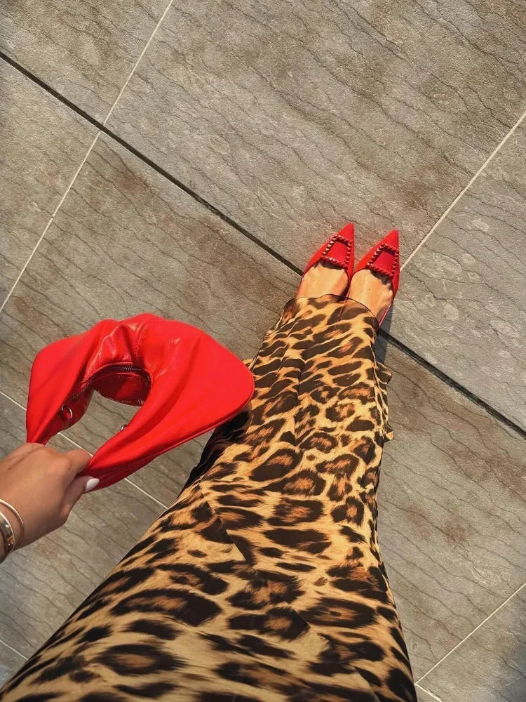 Vintage Leopard Printed High Waist Wrapped Long Skirt