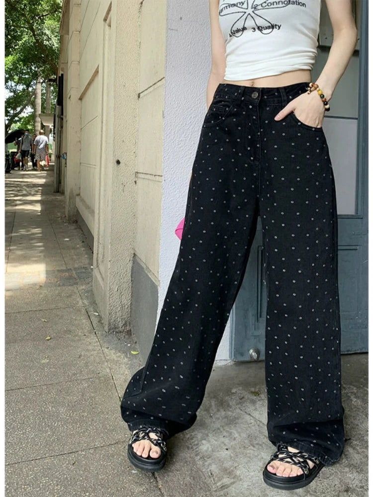 Black Polka Dot Straight Leg Jeans