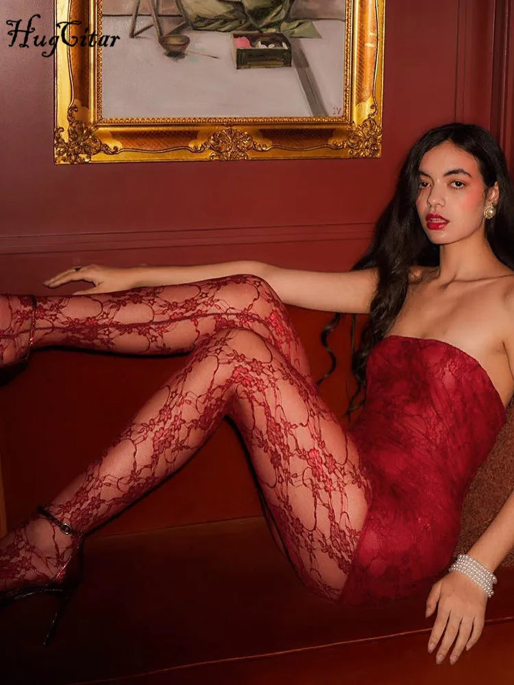 Hugcitar Mesh Strapless Flower Print Set