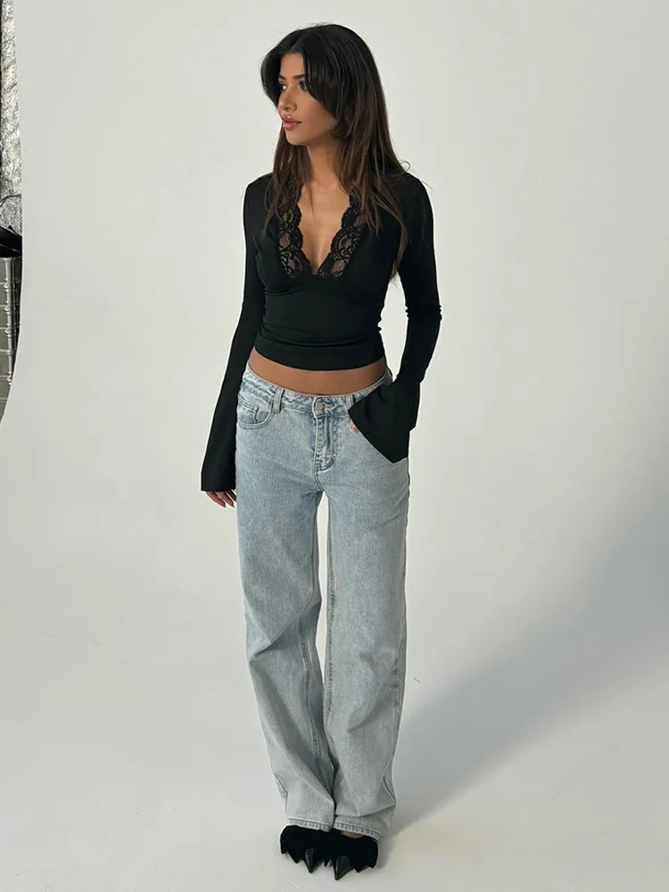 Sheer Lace Crop Top T-Shirt