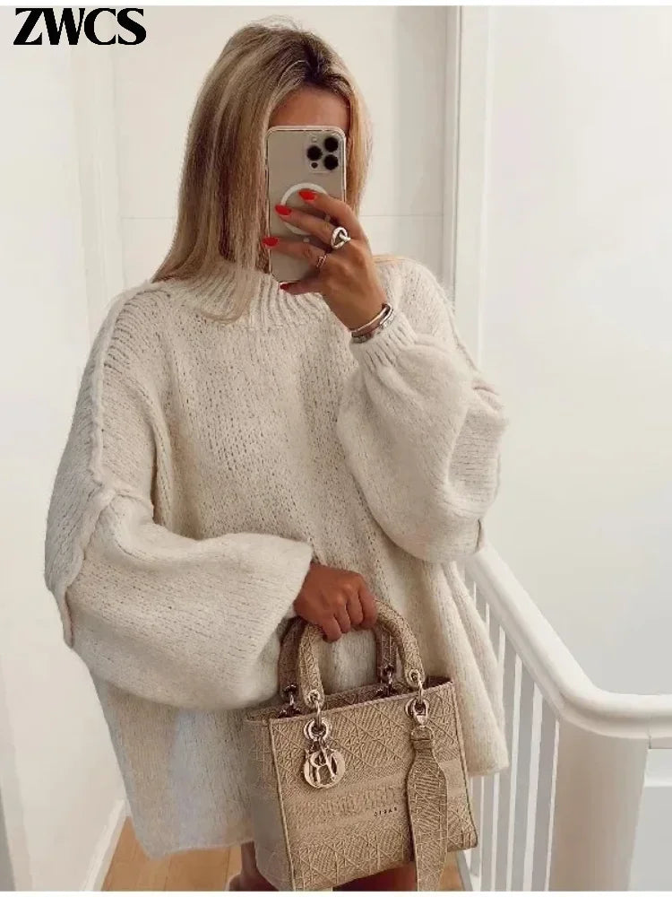 Lantern Sleeve Knitted Cardigan