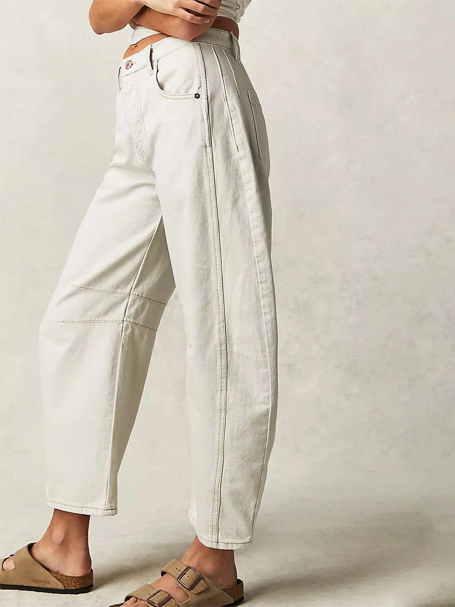 Wide Leg Jeans Solid Color Mid-Rise Denim Pants