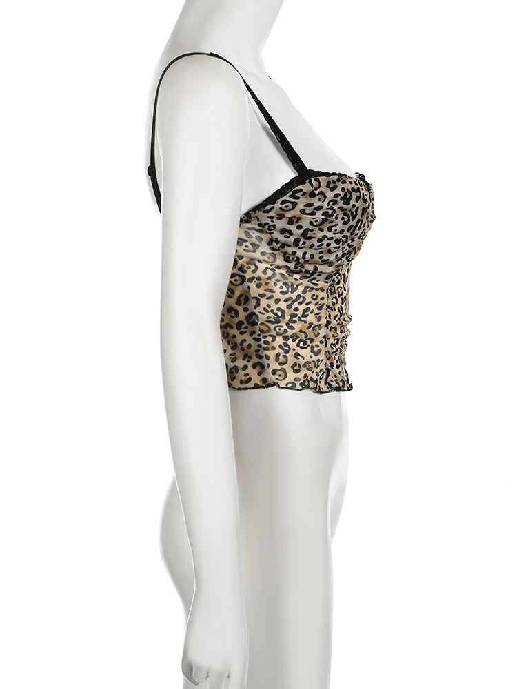 Holiday Leopard Printed Mesh Camis Top