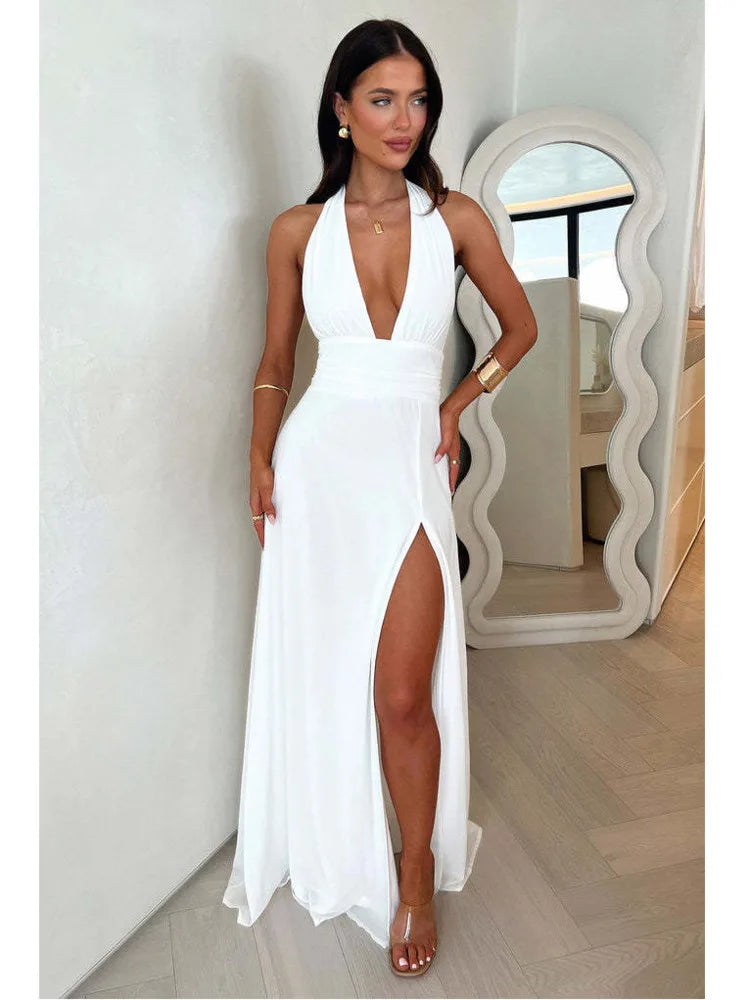 Sleeveless Open Back High Split Dress