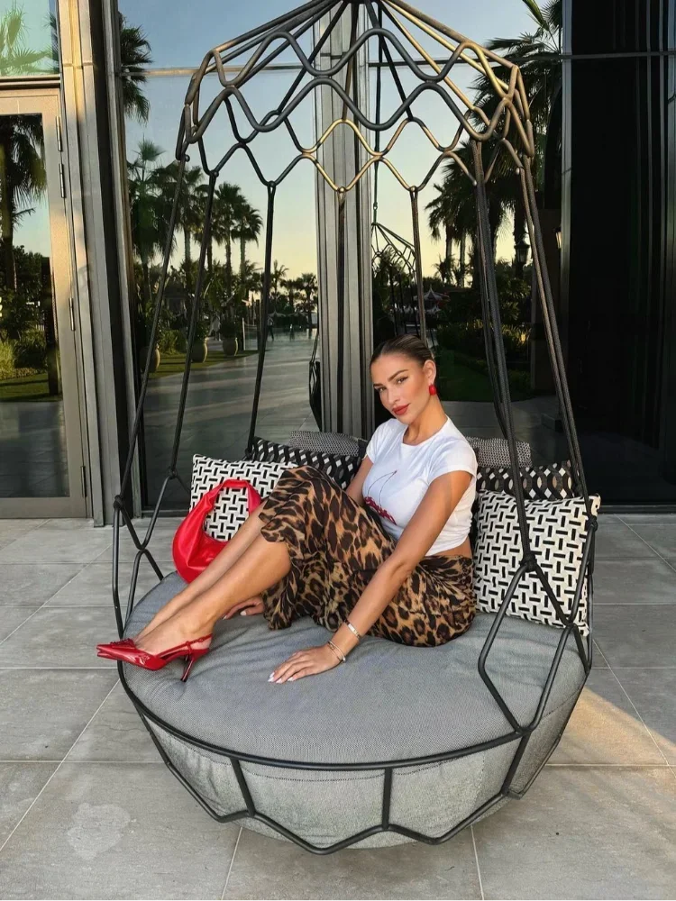 Vintage Leopard Printed High Waist Wrapped Long Skirt