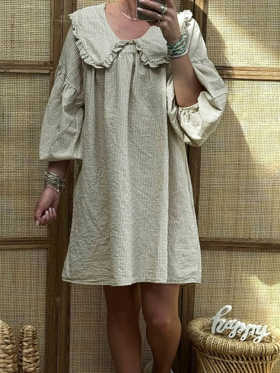 Ruffle Collar Dress With Plaid Print