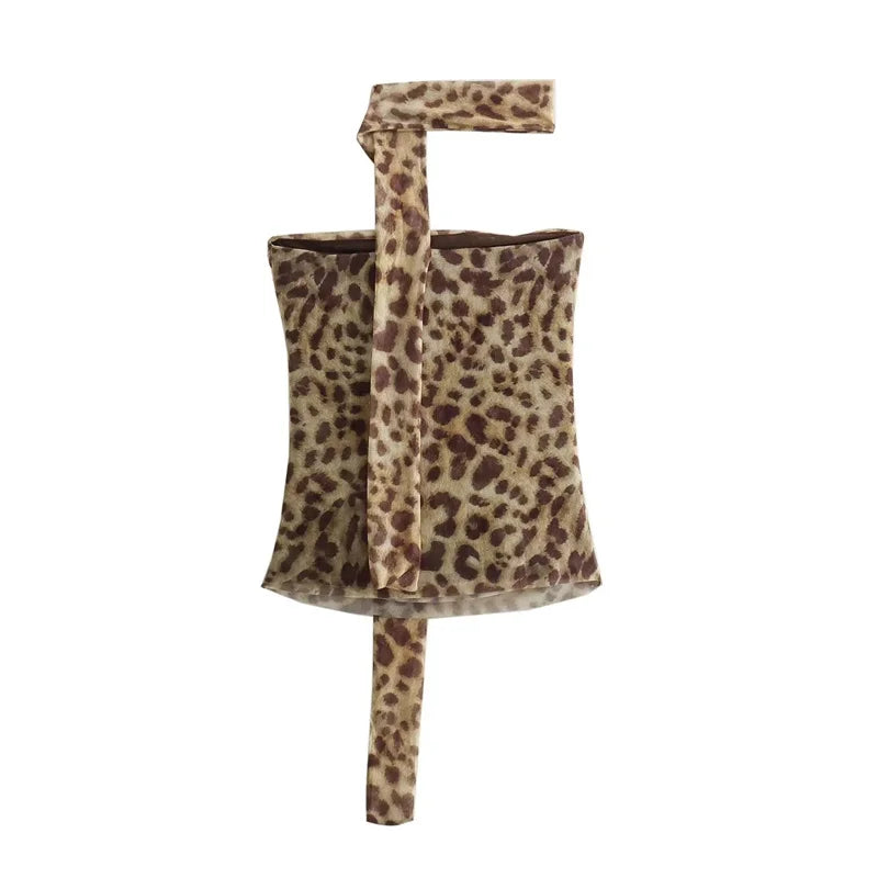 Leopard Print Crop Top and Skirt Set