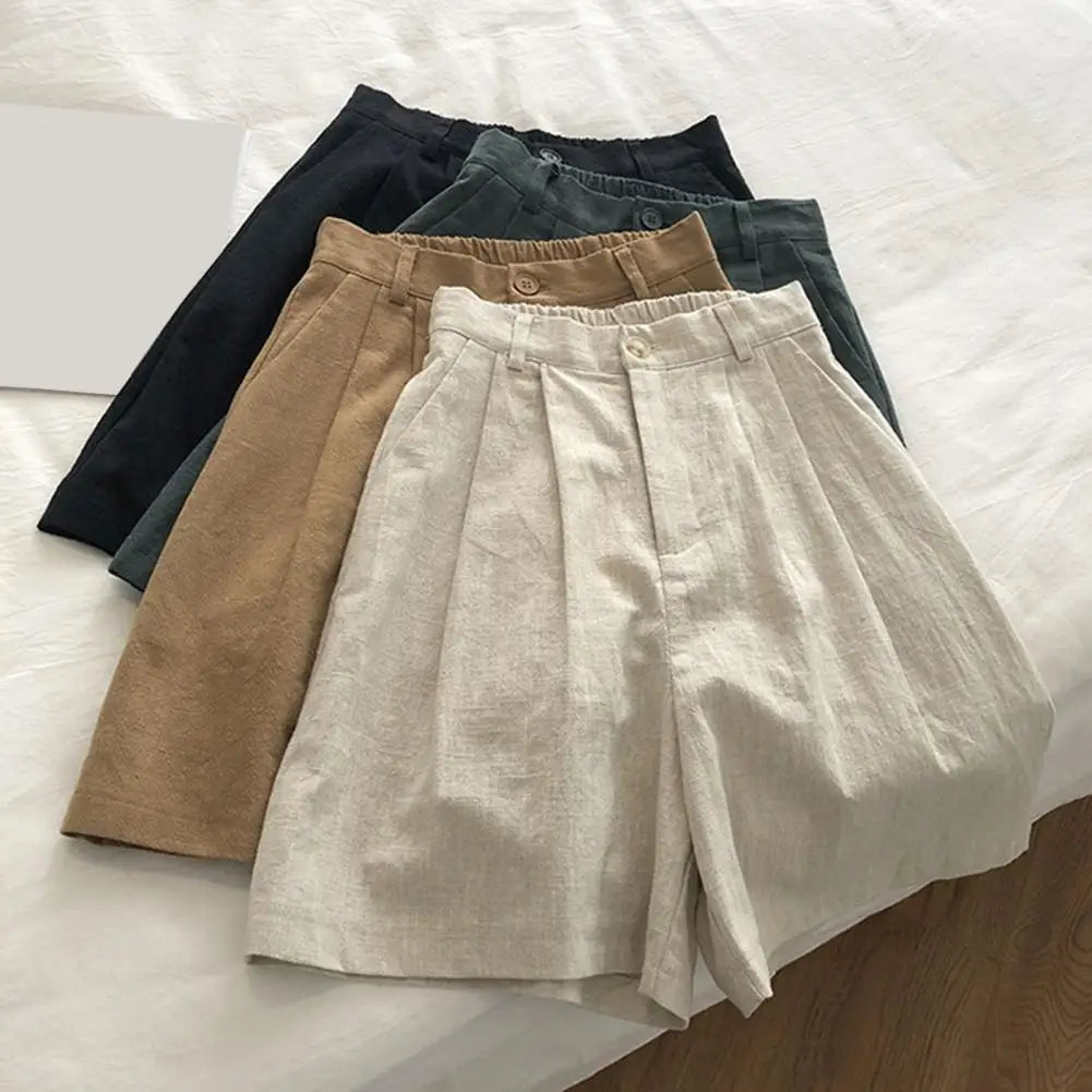 Solid Color High Waist Loose Shorts