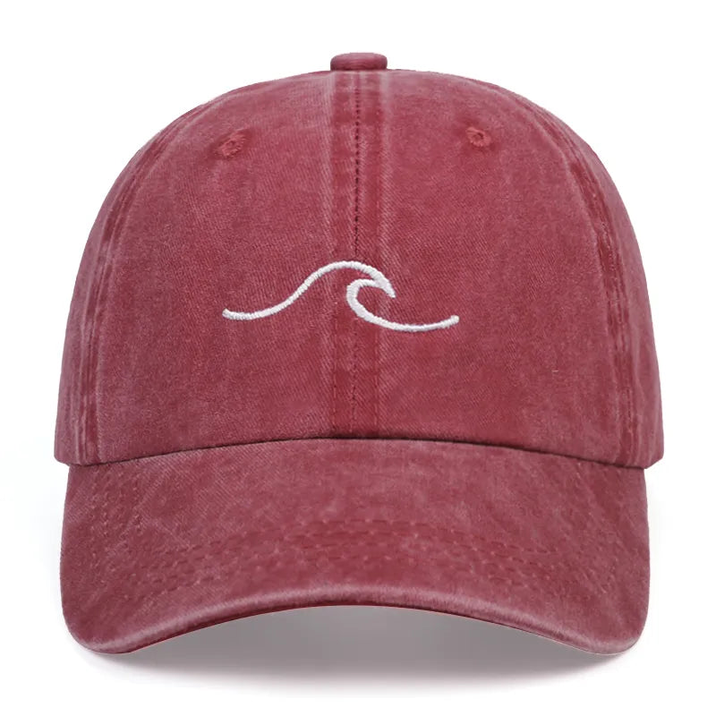Wave Embroidery Washed Baseball Cap