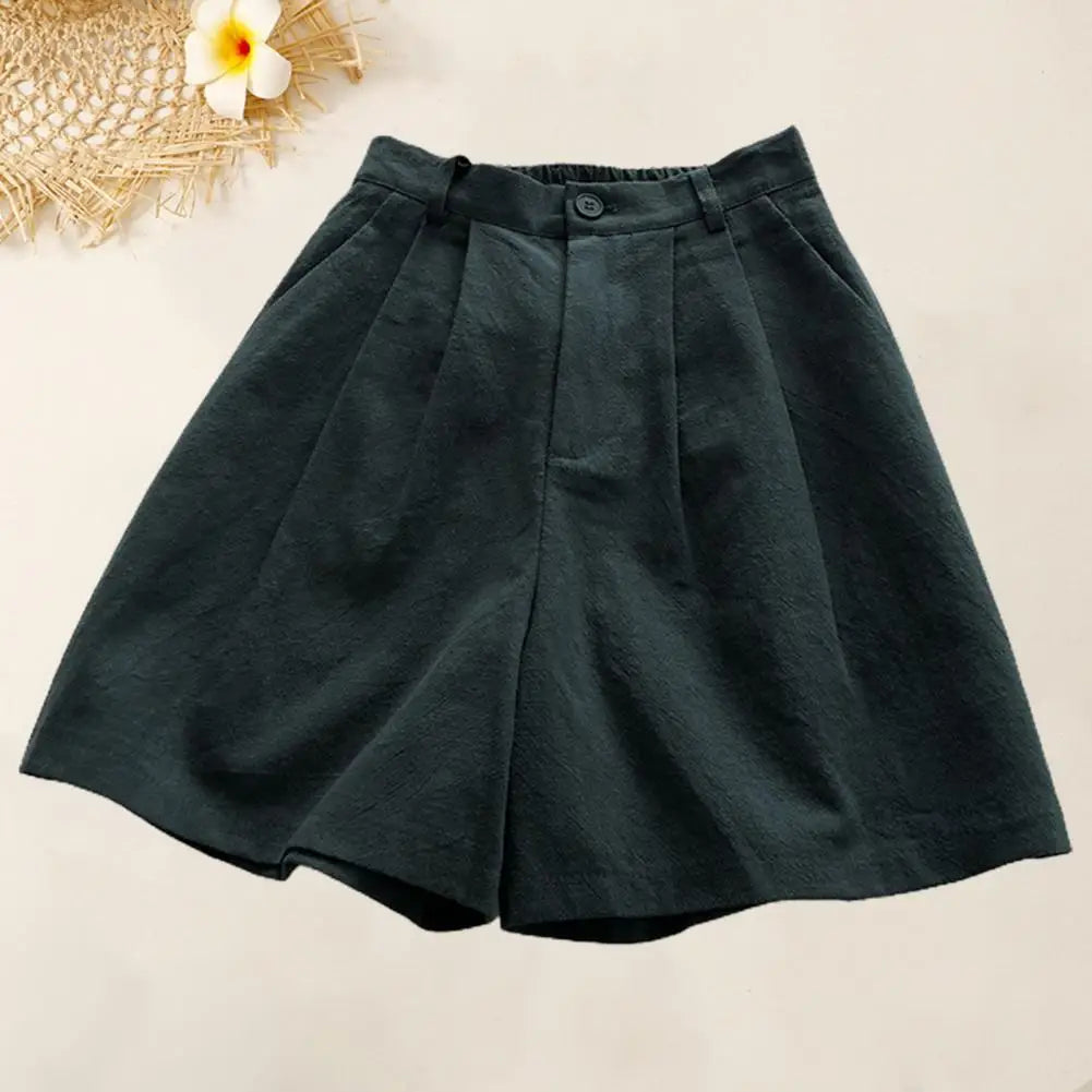 Solid Color High Waist Loose Shorts