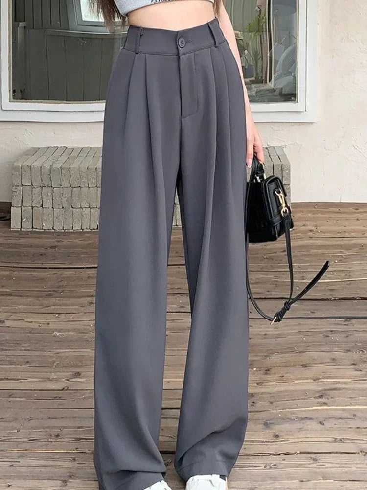 Elastic High Waist Straight Suit Pants